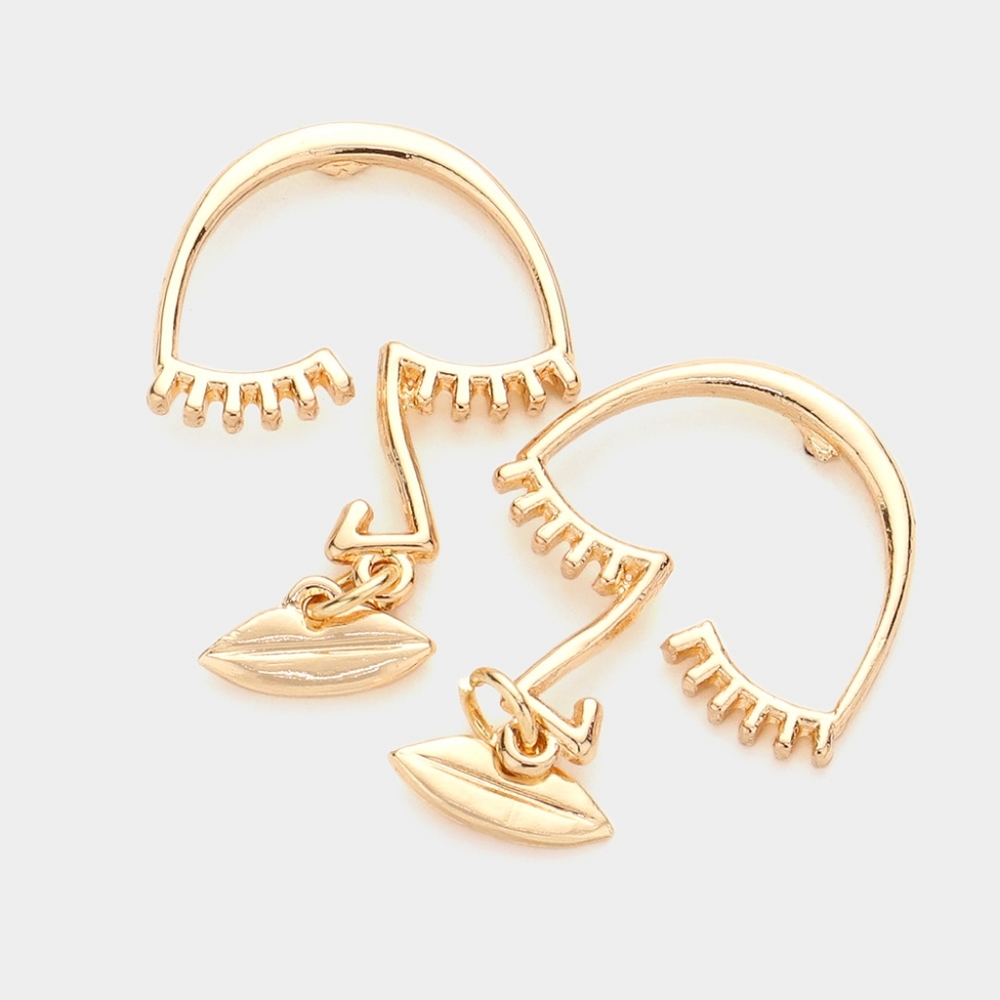 Gold Picasso Face Dangle Earrings Metal Fashion Statement Jewelry Accessories
